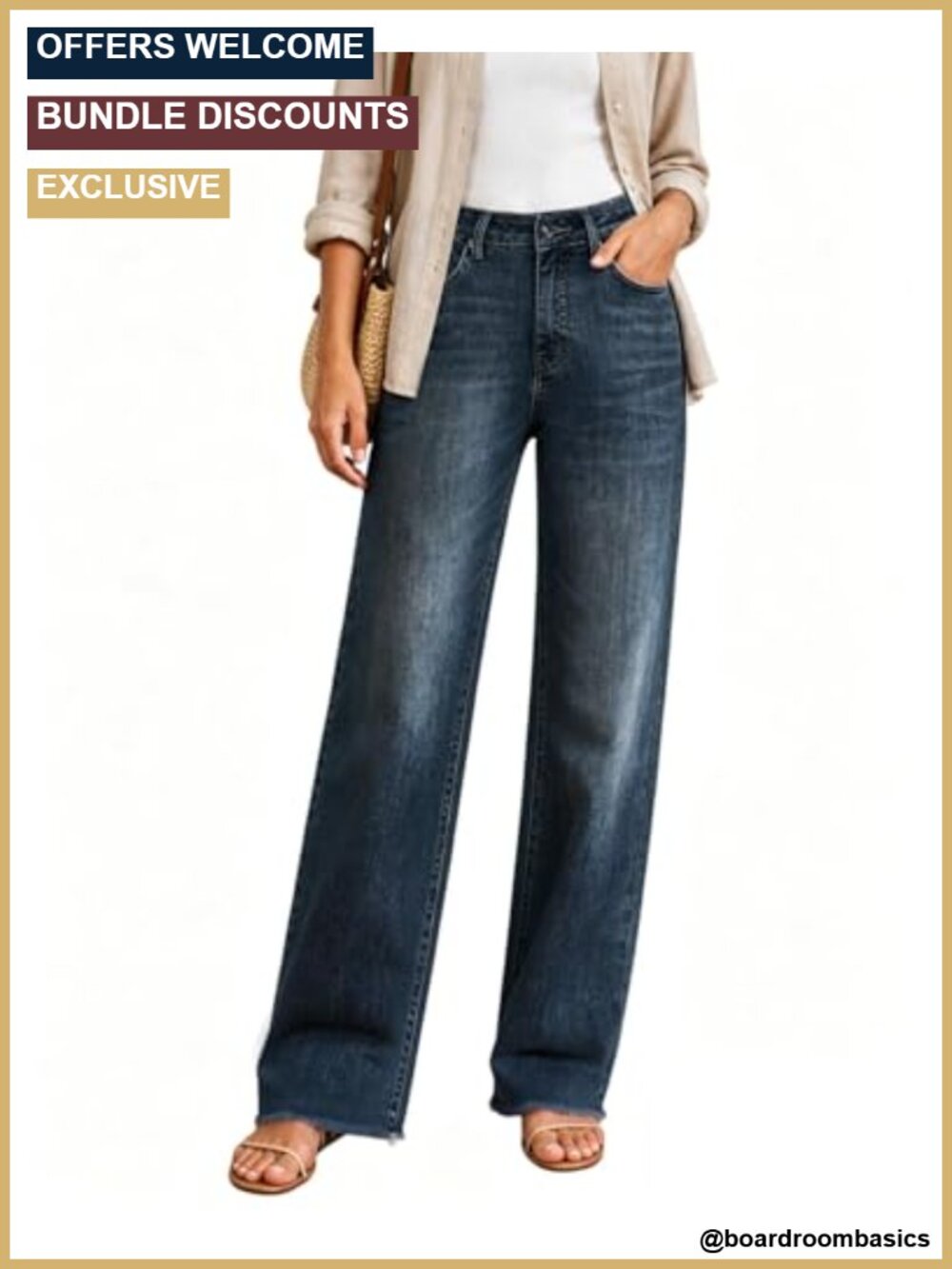 High Waisted Stretchy Straight Leg Jeans Raw Hem Denim Tummy Control